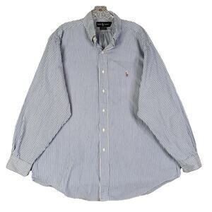 Polo Ralph Lauren Shirt Mens Size XL 16.5 Blue Stripe Button Down Oxford LS